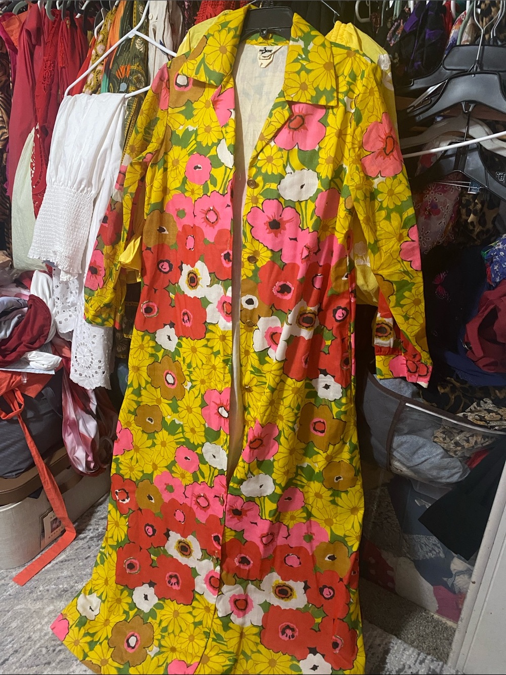True Vintage 70s Mr Jac Long Maxi Dress 16 Retro Flower Floral Colorful Button
